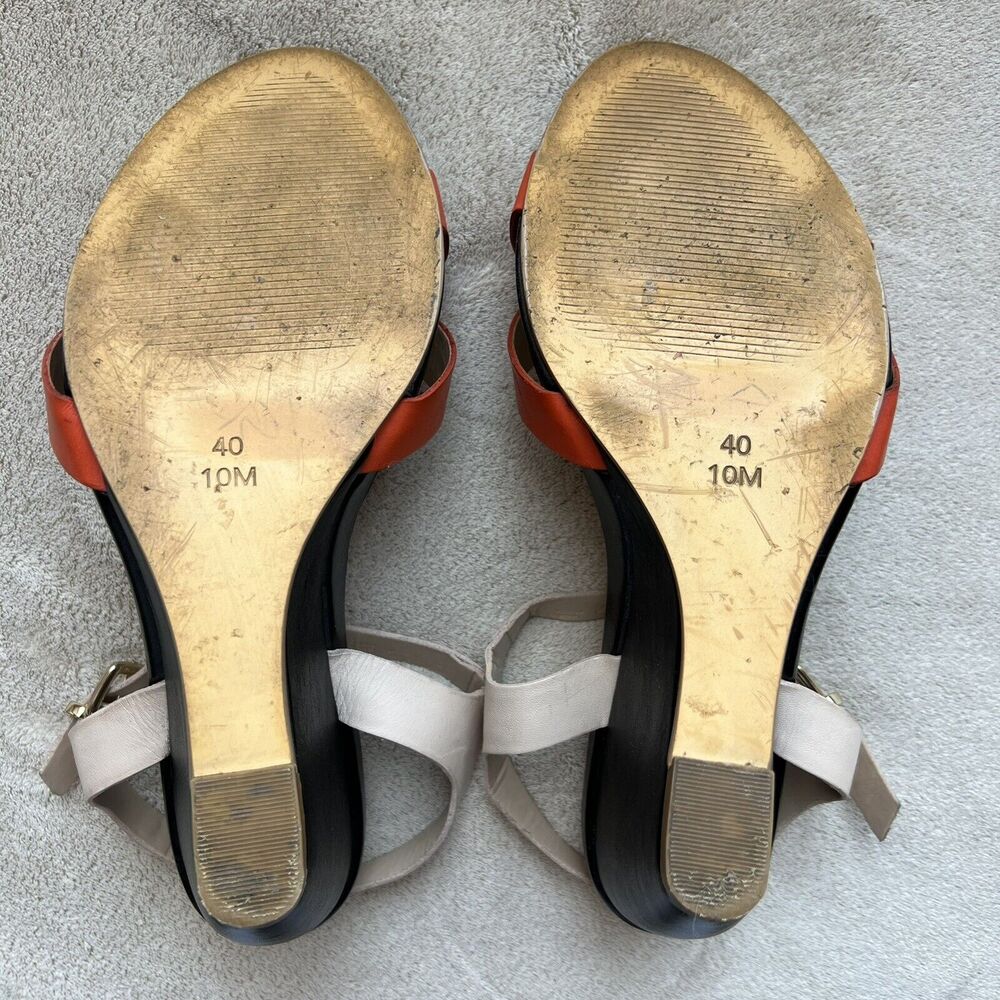 Dune London Gangster Orange Black‎ Tan Leather Wedge Sandal Shoes EU 40 US 10 - Picture 15 of 16